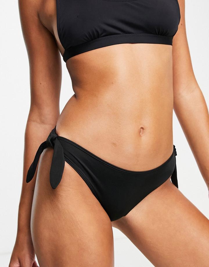 Monki Bow Recycled Tie Side Bikini Bottom In Black