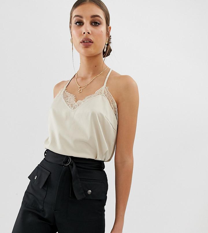 Na-kd Satin Lace Back Cami In Oyster - Brown
