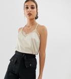 Na-kd Satin Lace Back Cami In Oyster - Brown