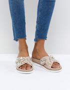 Faith Jazzy Pink Embellished Cross Strap Slides - Pink