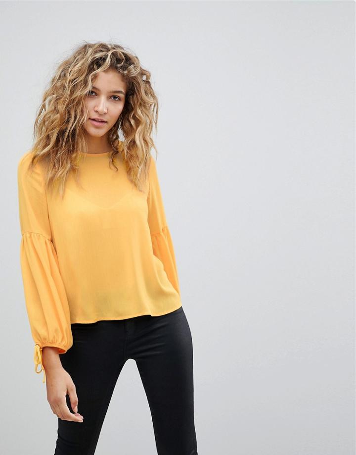 Ax Paris Chiffon Long Sleeve Top - Yellow
