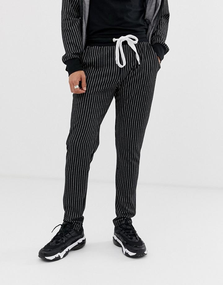 Criminal Damage Skinny Jogger In Black With Pin Stripe