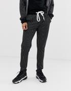 Criminal Damage Skinny Jogger In Black With Pin Stripe