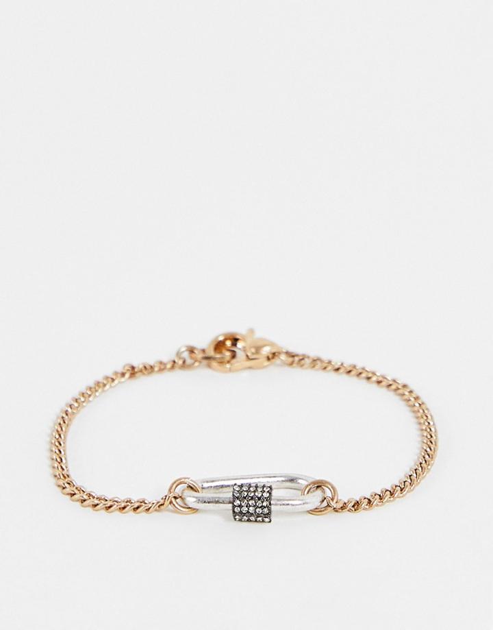 Allsaints Diamante Carabiner Bracelet In Multi-gold