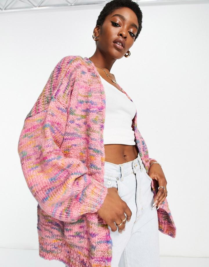 Topshop Knitted Edge To Edge Space Dye Cardi In Pink