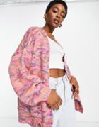 Topshop Knitted Edge To Edge Space Dye Cardi In Pink