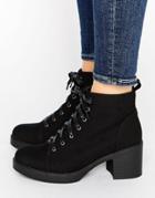 Truffle Collection Canvas Lace Up Boot - Black