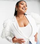 Asos Luxe Curve Set Suit Jacket With 3d Floral Sleeve In White