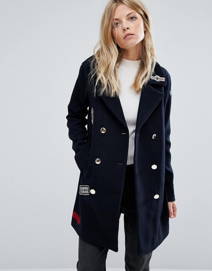 Mango Badge Detail Military Coat - Navy