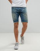 Always Rare Donny Denim Short Mid Wash Painted - Blue