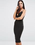 Ax Paris Plunge Front Midi Cami Dress In Waffle - Black