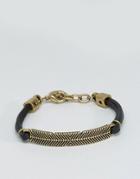 Diesel A-plume Leather Bracelet In Back / Gold - Black