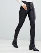 Vila Coated Skinny Jean In Black - Black
