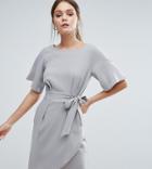 Closet London Tie Front Dress With Kimono Sleeve - Gray