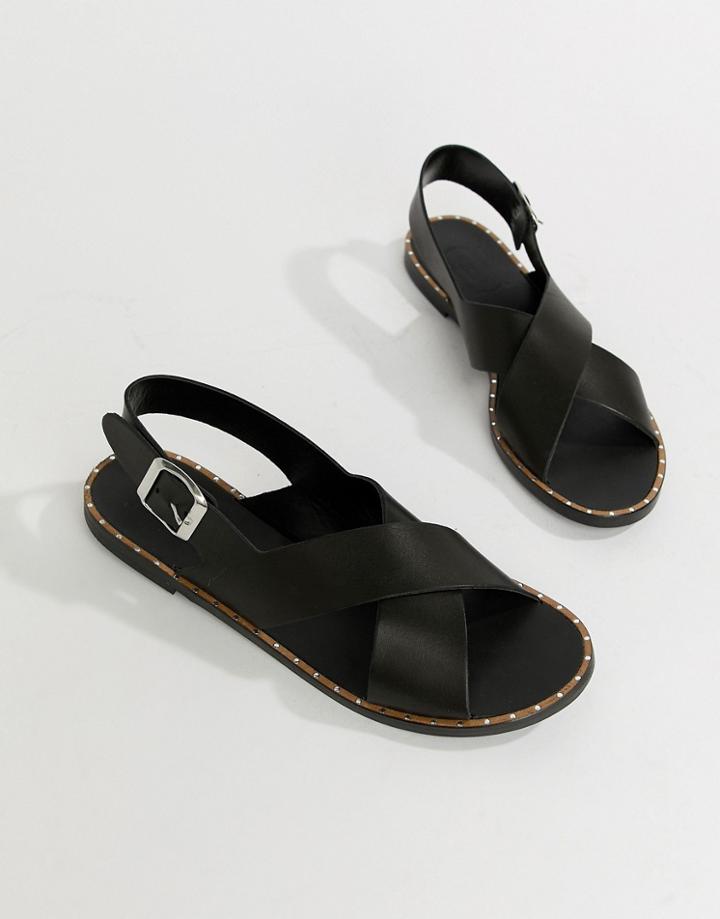 Depp Leather Flat Sandals - Black