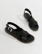 Depp Leather Flat Sandals - Black