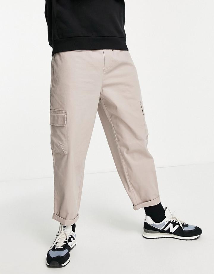 Asos Design Carpenter Wide Leg Pants In Beige-neutral