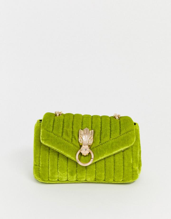 Asos Design Quilted Velvet Bag With Dragon Doorknocker-yellow