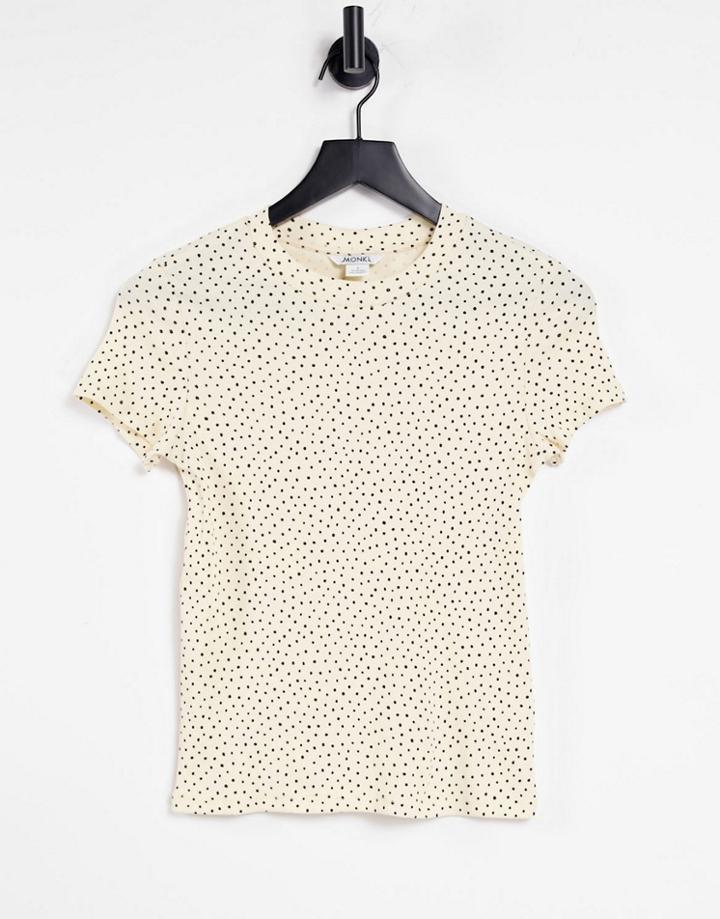 Monki Magdalena Organic Cotton Spot Fitted Print T-shirt In Yellow
