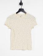 Monki Magdalena Organic Cotton Spot Fitted Print T-shirt In Yellow