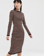 Asos Design Textured Midi Dress In Stripe - Multi