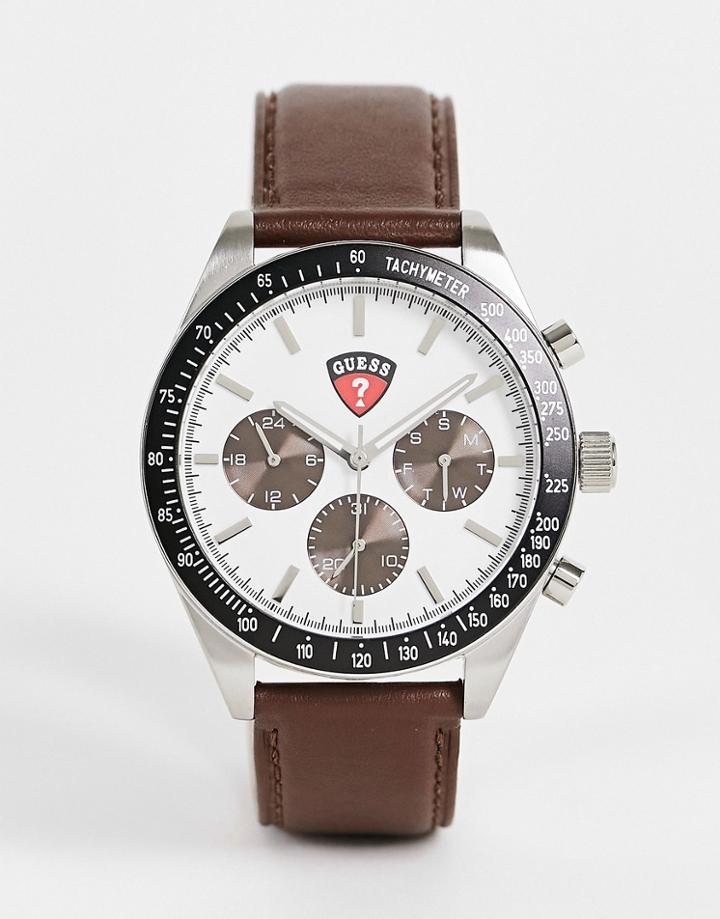 Guess Enterprise Multi Dial Watch In Brown And Cream
