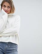 Asos Design Fluffy Sweater In Rib With Roll Neck - Cream