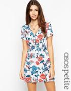 Asos Petite Exclusive Tea Dress In Floral Print With Split Detail - Multi