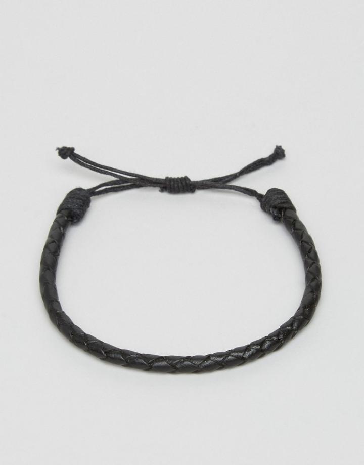Jack & Jones Jacross Leather Bracelet In Black - Black