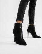 Qupid Zip Front Pointed Ankle Boots - Black