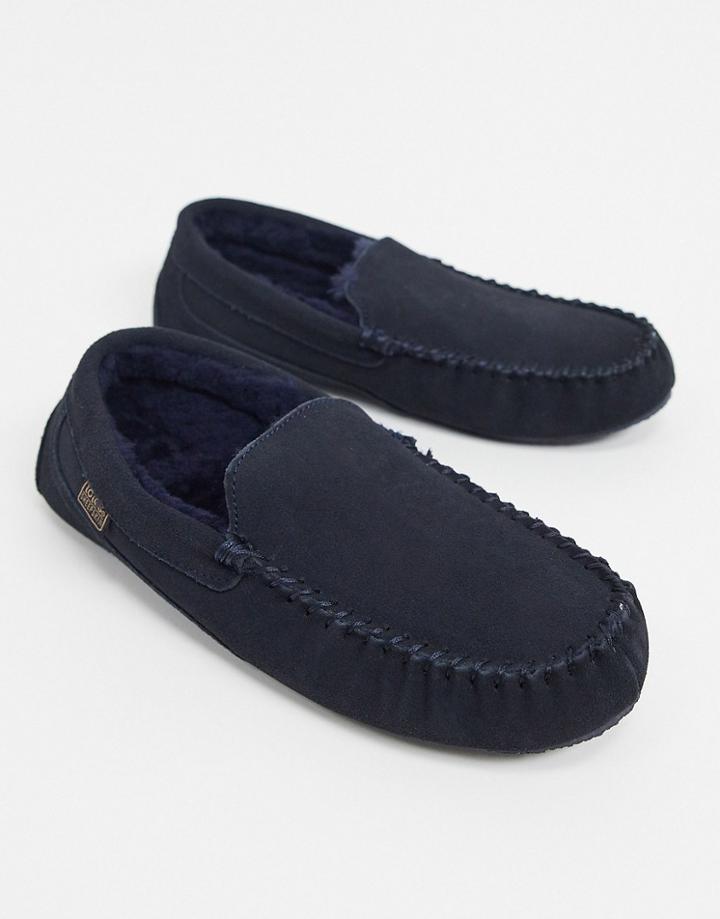 Sheepskin By Totes Suede Moccasin Slippers In Navy