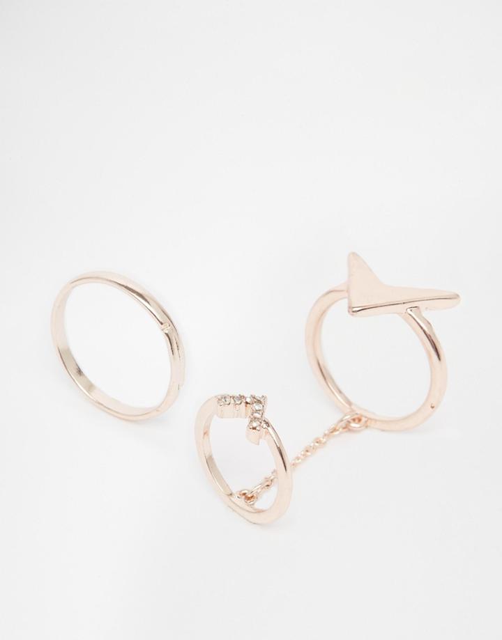 Asos Arrow Linked Finger Tip Ring - Rose Gold