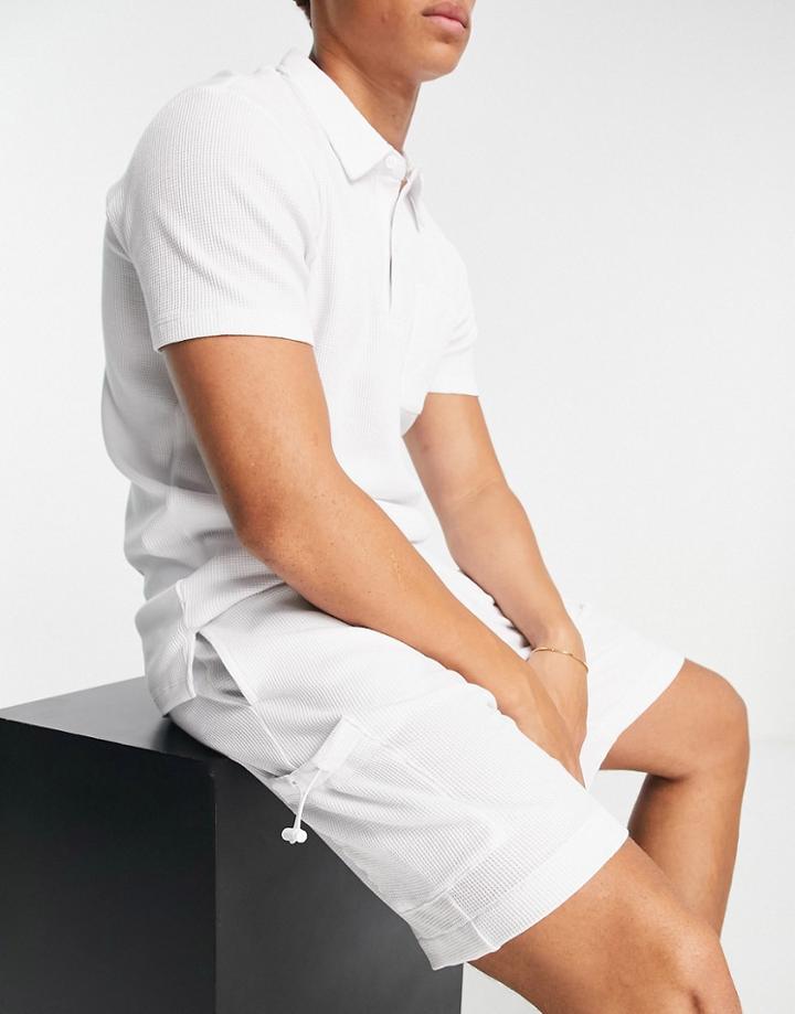 Only & Sons Waffle Cargo Shorts In White - Part Of A Set