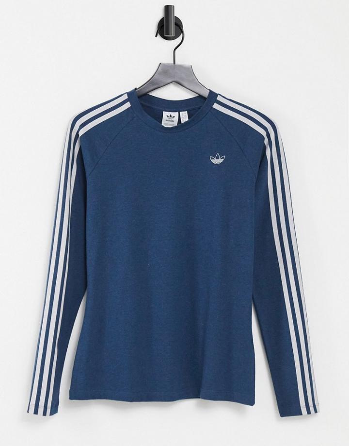 Adidas Originals Fakten 3 Stripe Logo Fitted Long Sleeve Top In Navy