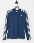 Adidas Originals Fakten 3 Stripe Logo Fitted Long Sleeve Top In Navy