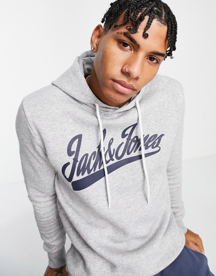 Jack & Jones Large Logo Overhead Hoodie In Light Gray-grey