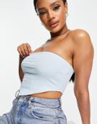 Asos Design Crop Bandeau With Scarf Hem In Rib In Blue-blues