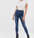 Asos Design Tall Ridley High Waisted Skinny Jeans In Mid Wash Blue