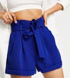 Unique21 Petite Paperbag Waist Shorts In Cobalt Blue