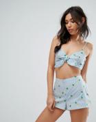 New Look Pineapple Stripe Beach Crop Top - Blue