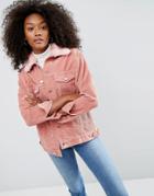Asos Cord Girlfriend Jacket In Dusty Pink With Detachable Faux Fur Collar - Pink
