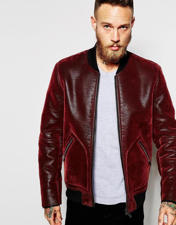 Asos Faux Shearling Bomber In Red - Red