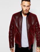 Asos Faux Shearling Bomber In Red - Red