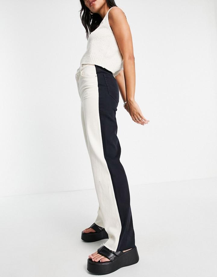 Pull & Bear Straight Leg Jeans In Black And Ecru