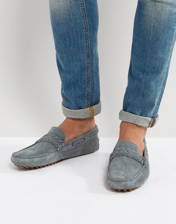Asos Driving Shoes In Blue Suede With Braid Detail - Blue
