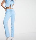 Collusion Velour Split Front Flared Jogger In Light Blue