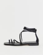 Office Seaweed Black Leather Barely There Sqaure Toe Loop Sandals