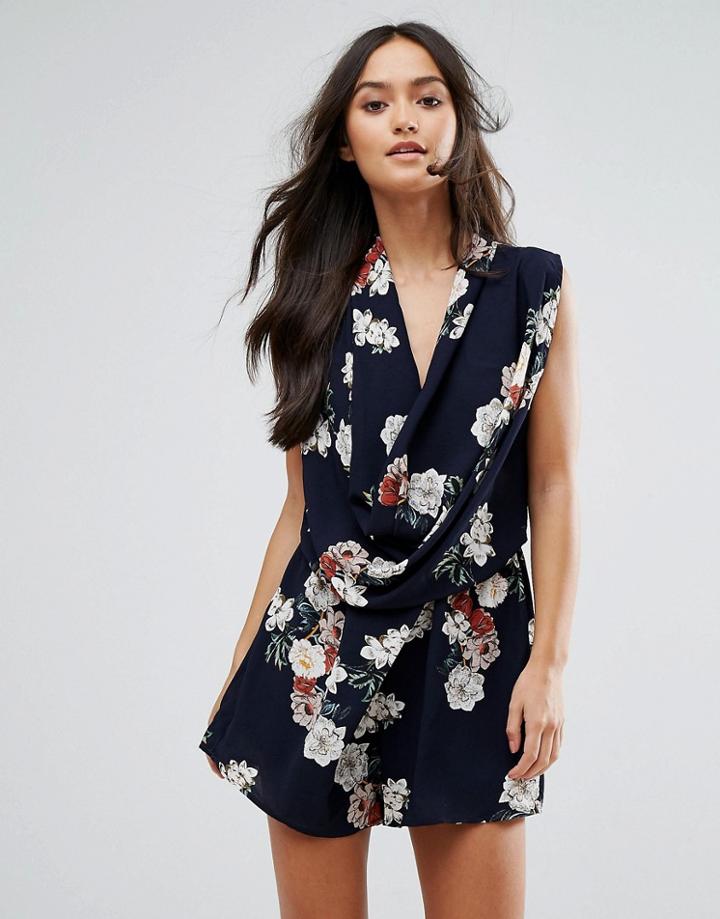 Love & Other Things Button Up Floral Romper - Navy