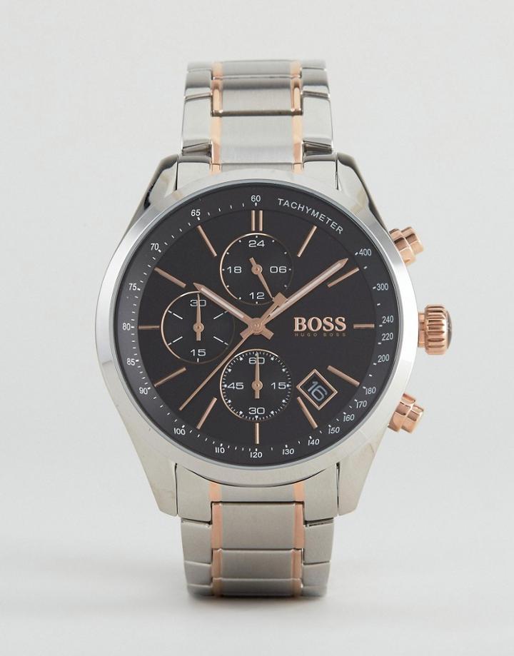 Boss By Hugo Boss 1513473 Grand Prix Chronograph Bracelet Watch In Mixed Metal - Silver