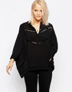 Religion Ultimate Caftan Blouse With Embroidery Detail - Black
